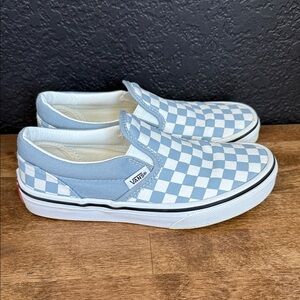 Vans Kids Light Blue Checkered Slip-On Sneakers Size 2